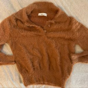 brown fuzzy cropped sweater